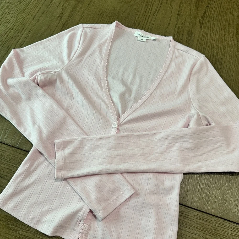 Good American Pointelle Cardigan Size XS Pink - Picture 3 of 7